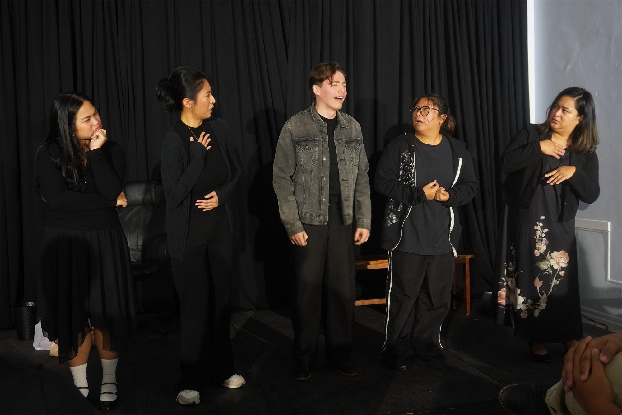 Performance photo from Criers for Hire (sa Chicago) at the 2026 Chicago Filipino American Theatre Festival.