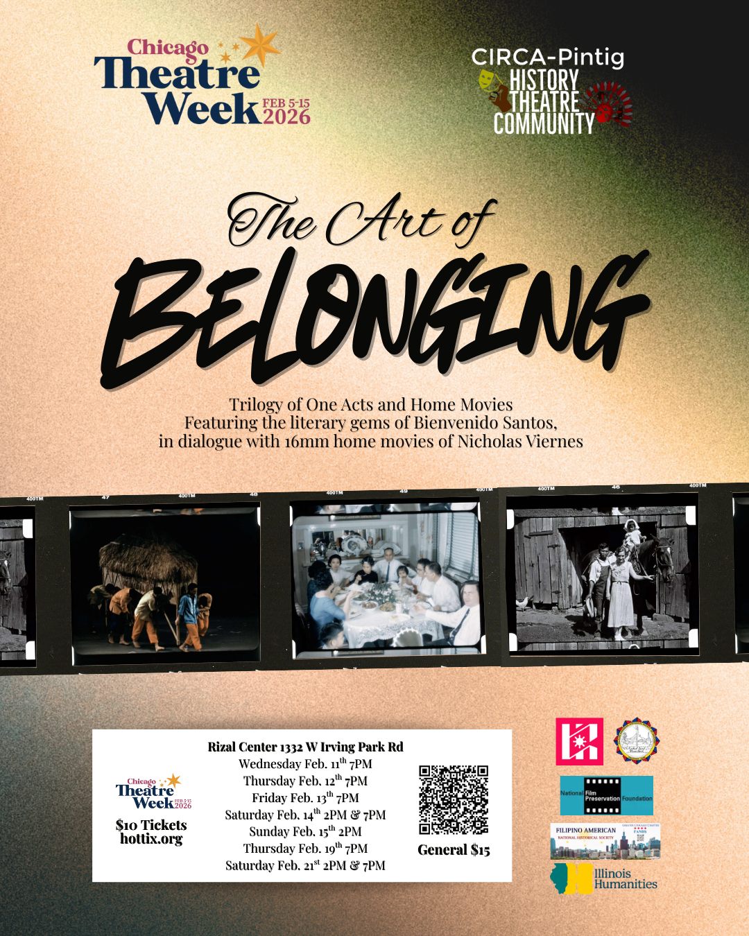 The Art of Belonging poster. February 11–21, 2026 at the Rizal Center, Chicago.